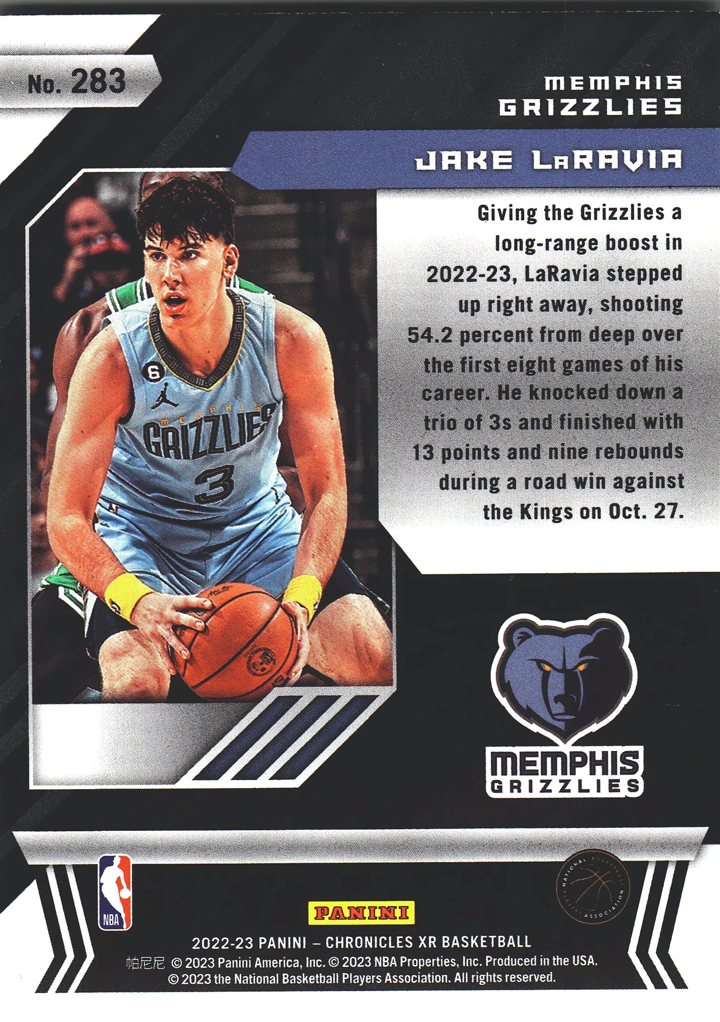 2022 Panini Chronicles XR Jake LaRavia RC #283 Grizzlies