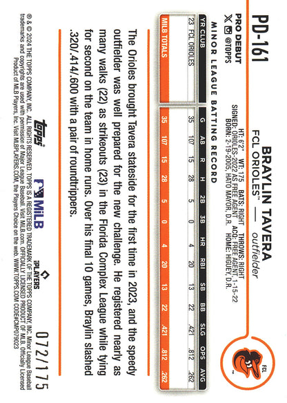2024 Topps Pro Debut Sparkle Foil Braylin Tavera /175 #PD-161 FCL Orioles