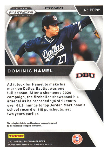 2021 Panini Prizm Draft Picks Green Pulsar Dominic Hamel #PDP81 Dallas Baptist Patriots