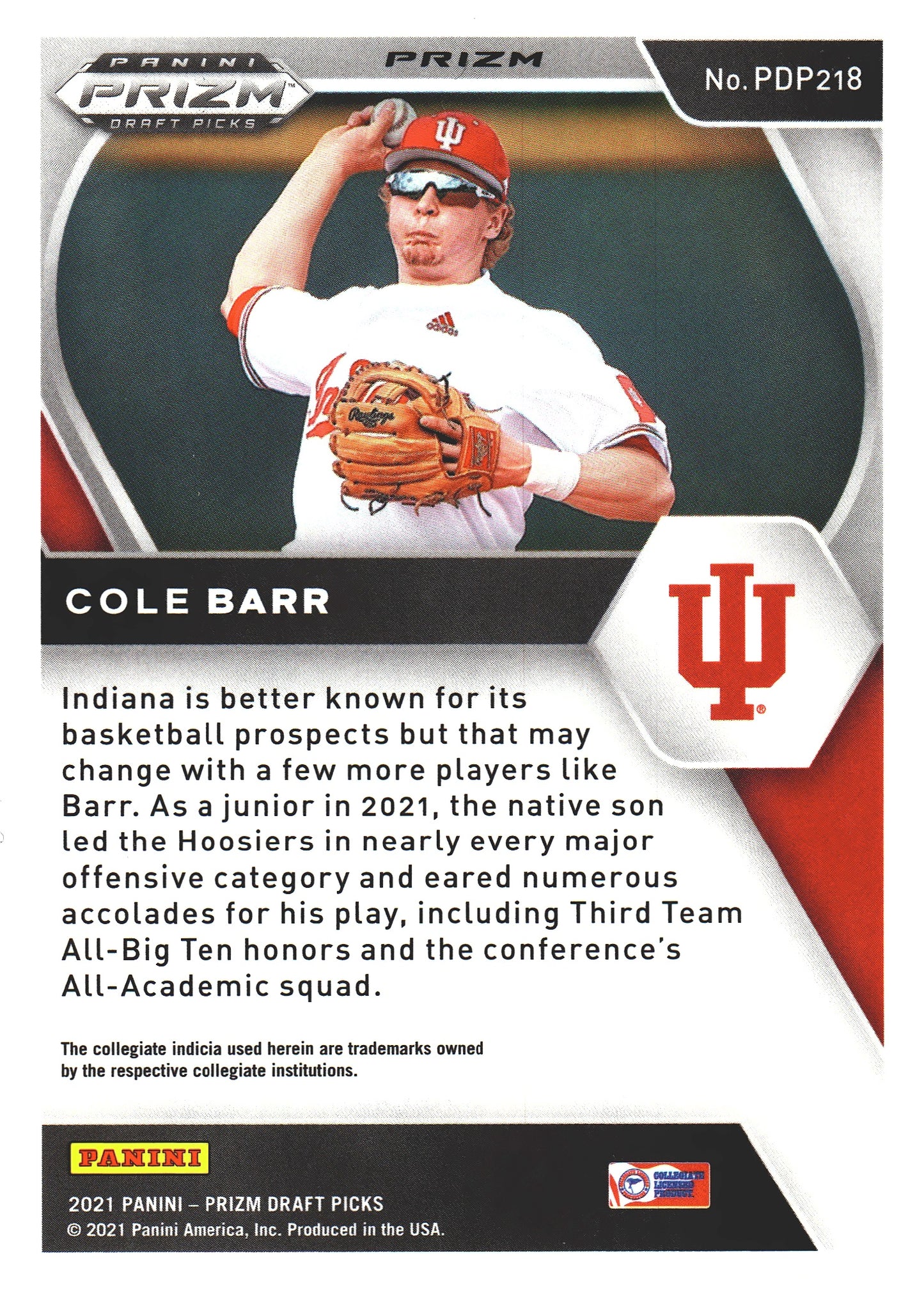 2021 Panini Prizm Draft Picks Green Pulsar Cole Barr #PDP218 Indiana Hoosiers