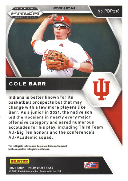 2021 Panini Prizm Draft Picks Green Pulsar Cole Barr #PDP218 Indiana Hoosiers