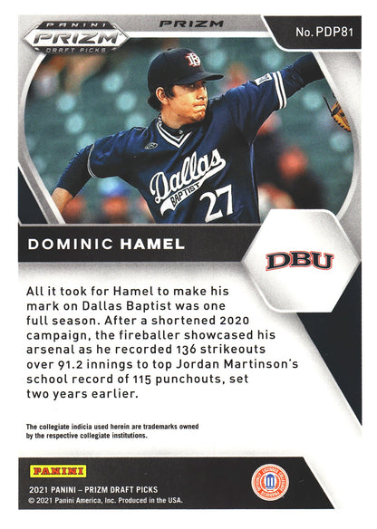 2021 Panini Prizm Draft Picks Red Velocity Dominic Hamel #PDP81 Dallas Baptist Patriots