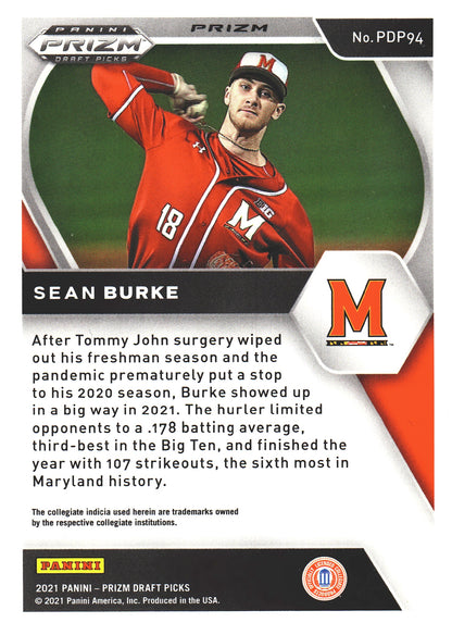 2021 Panini Prizm Draft Picks Red Velocity Sean Burke #PDP94 Maryland Terrapins