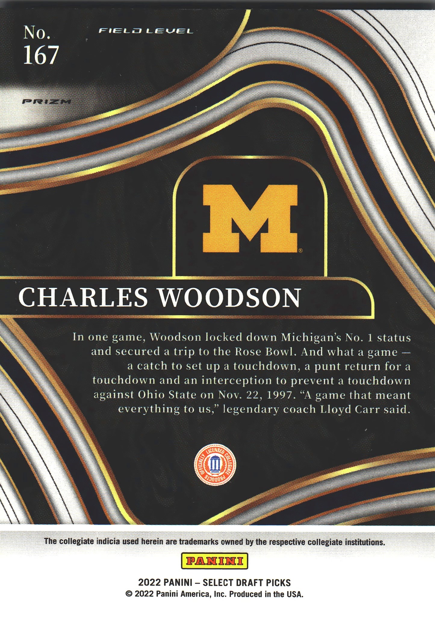 2022 Panini Select Draft Picks Silver Charles Woodson #167 Michigan Wolverines
