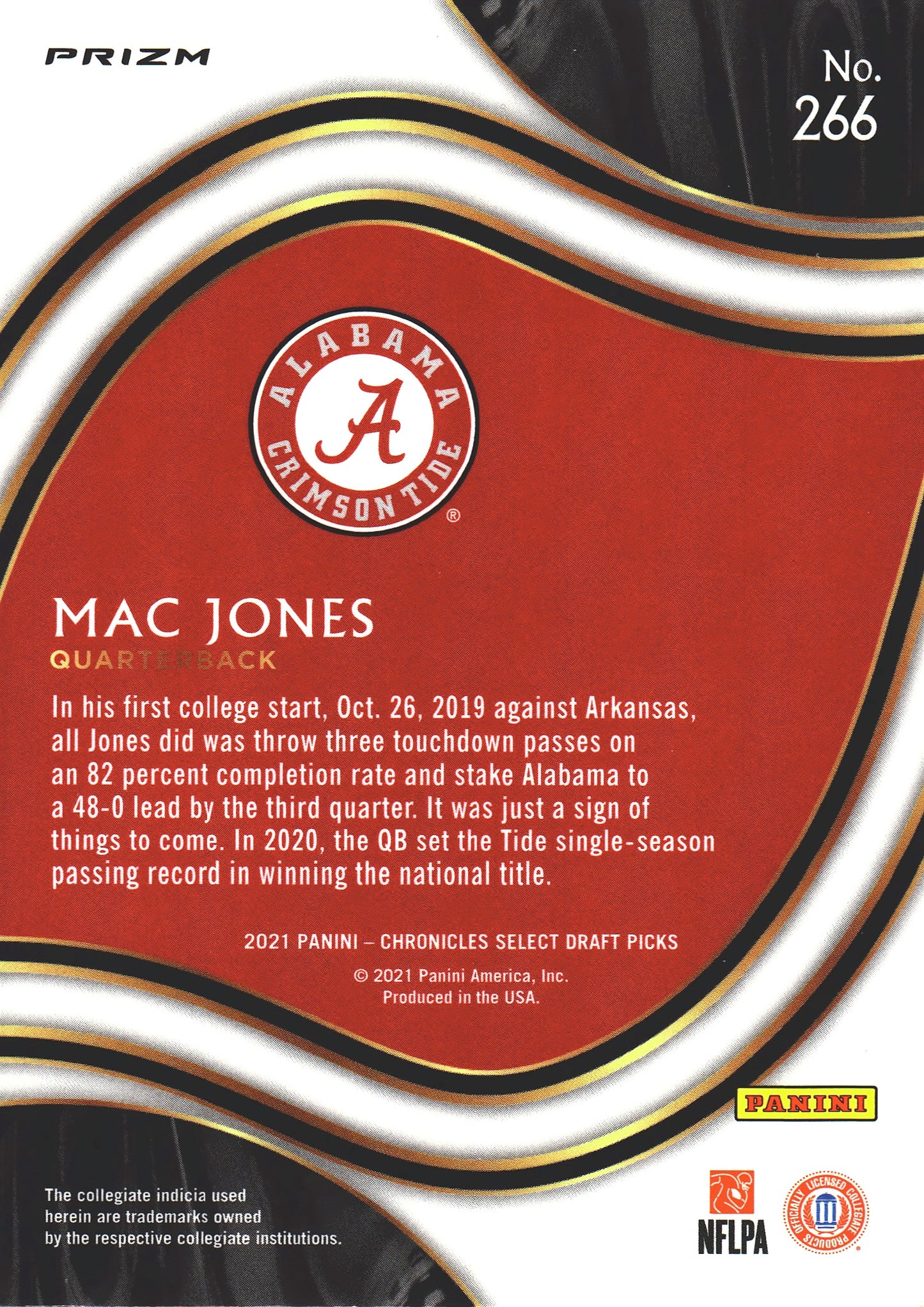 2021 Panini Select Draft Picks Silver Mac Jones RC #266 Alabama Crimson Tide