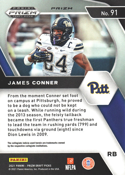 2021 Panini Prizm Draft Picks Green Prizm James Conner #91 Pittsburgh Panthers
