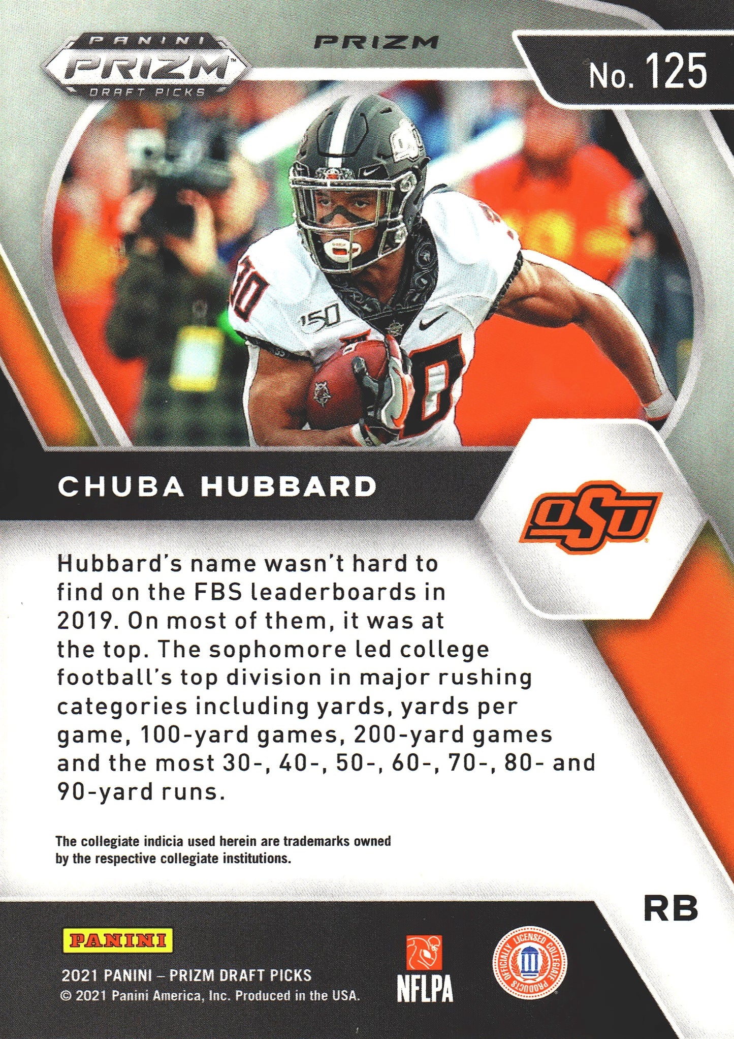2021 Panini Prizm Draft Picks Green Wave Chuba Hubbard RC #125 Oklahoma State Cowboys