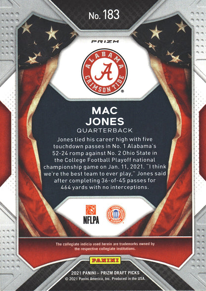 2021 Panini Prizm Draft Picks All-Americans Green Wave Mac Jones RC #183 Alabama Crimson Tide