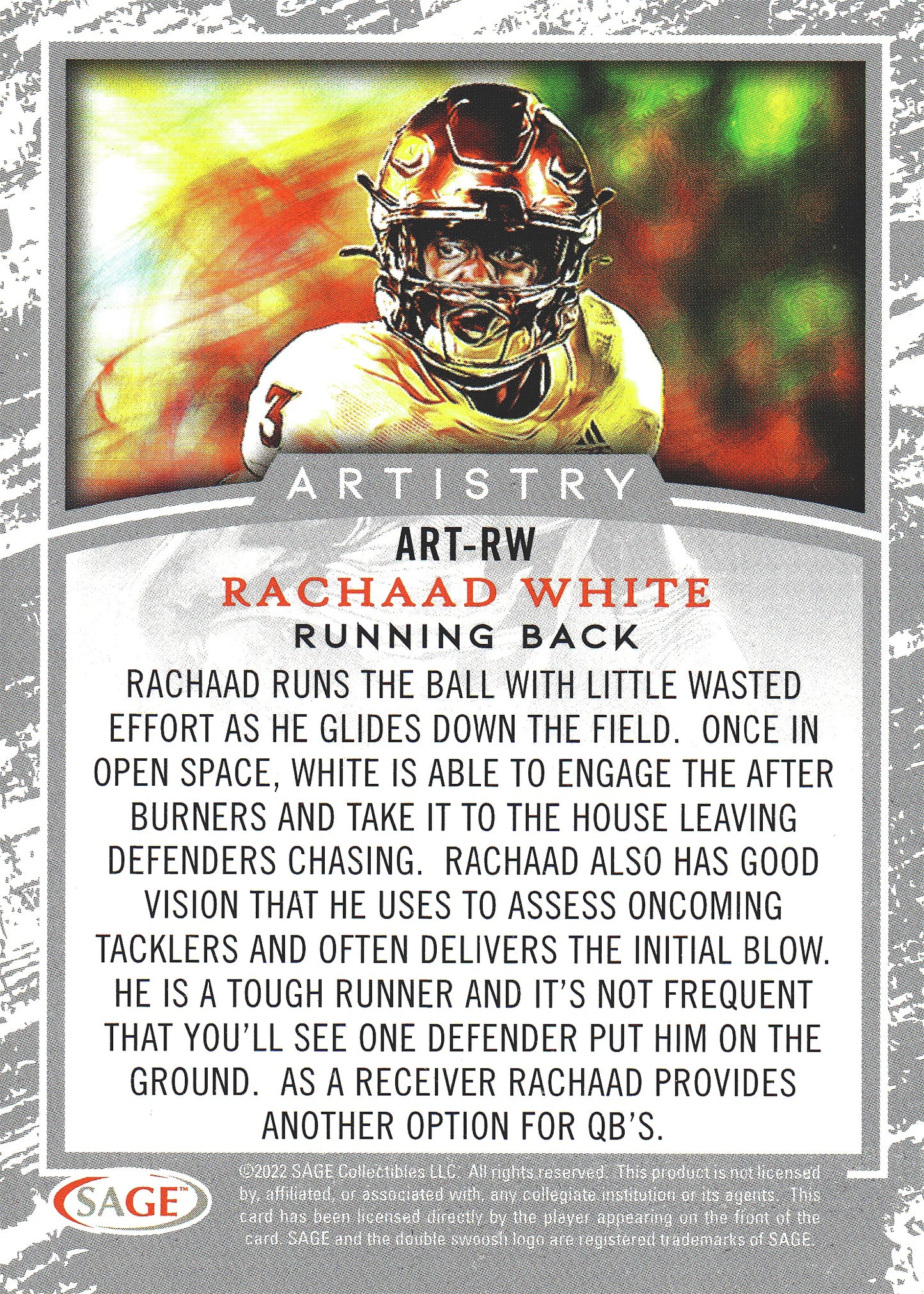 2022 Sage Football Artistry Rachaad White #ART-RW Arizona State Sun Devils