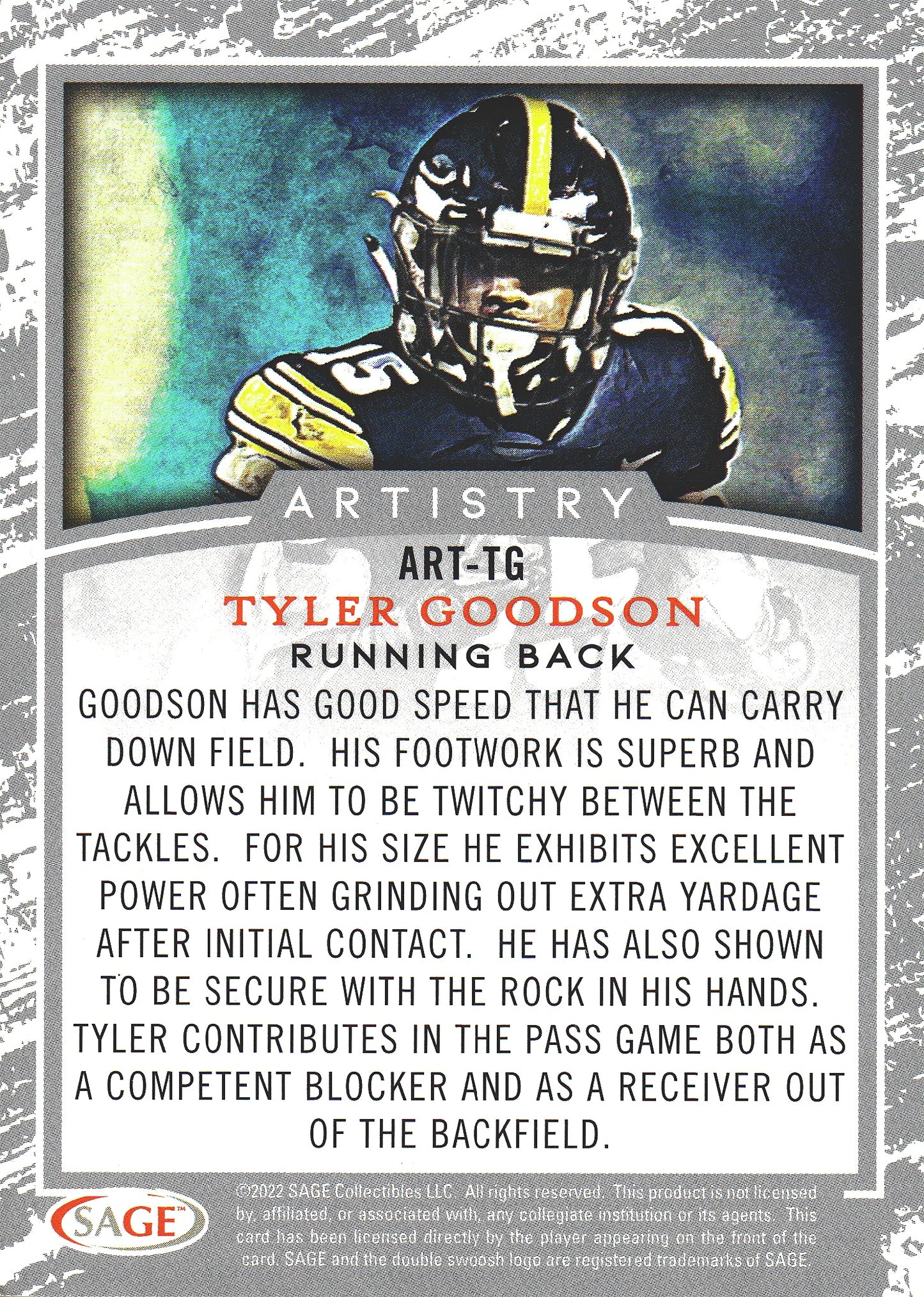 2022 Sage Football Artistry Tyler Goodson #ART-TG Iowa Hawkeyes