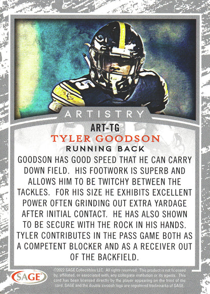 2022 Sage Football Artistry Tyler Goodson #ART-TG Iowa Hawkeyes
