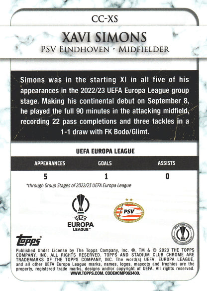 2022 Topps Stadium Chrome UCC Championship Contributor Xavi Simons #CC-XS PSV Eindhoven