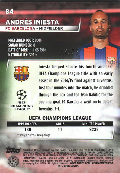 2022 Topps Stadium Chrome UCC Sepia Wave /75 Andres Iniesta #8A FC Barcelona