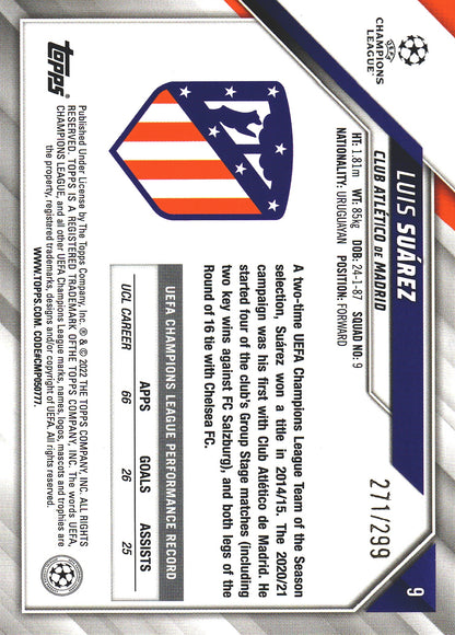 2021 Topps UCC Aqua /299 Luis Suarez #9 Atletico de Madrid