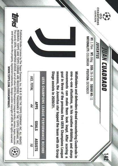 2021 Topps Chrome UCC Juan Cuadrado #142 Juventus