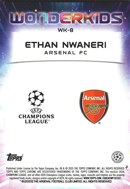 2024 Topps Chrome UCC Wonderkids Ethan Nwaneri RC #WK-8 Arsenal