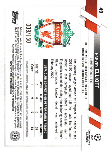 2022 Topps UCC Black And White Icy /150 Harvey Elliott #49 Liverpool
