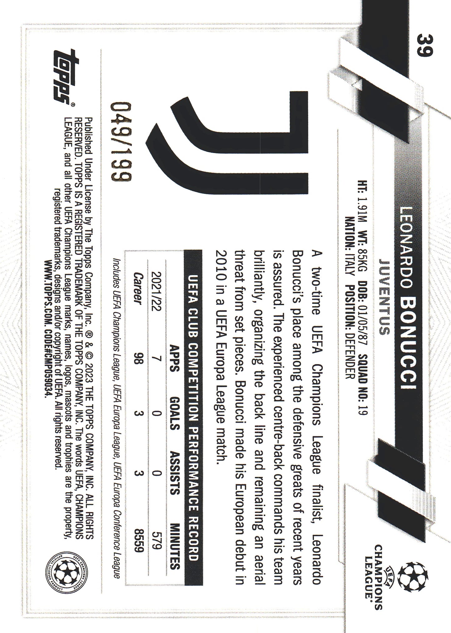 2022 Topps UCC Neon Green /199 Leonardo Bonucci #39 Juventus