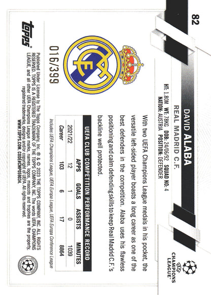 2022 Topps UCC Icy Aqua /399 David Alaba #82 Real Madrid