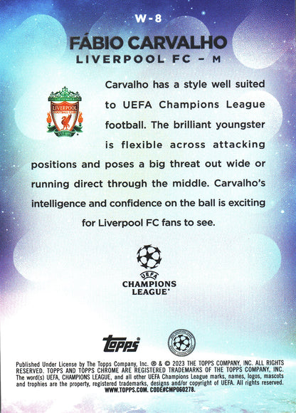 2022 Topps Chrome UCC Wonderkid RC Fabio Carvalho #W-8 Liverpool
