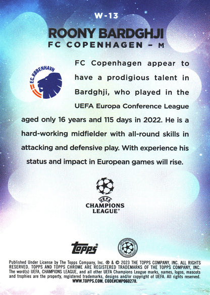 2022 Topps Chrome UCC Wonderkid RC Roony Bardghji #W-13 FC Copenhagen