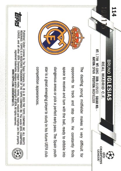 2022 Topps Chrome UCC Pink Sparkle /175 Bruno Iglesias RC #114 Real Madrid
