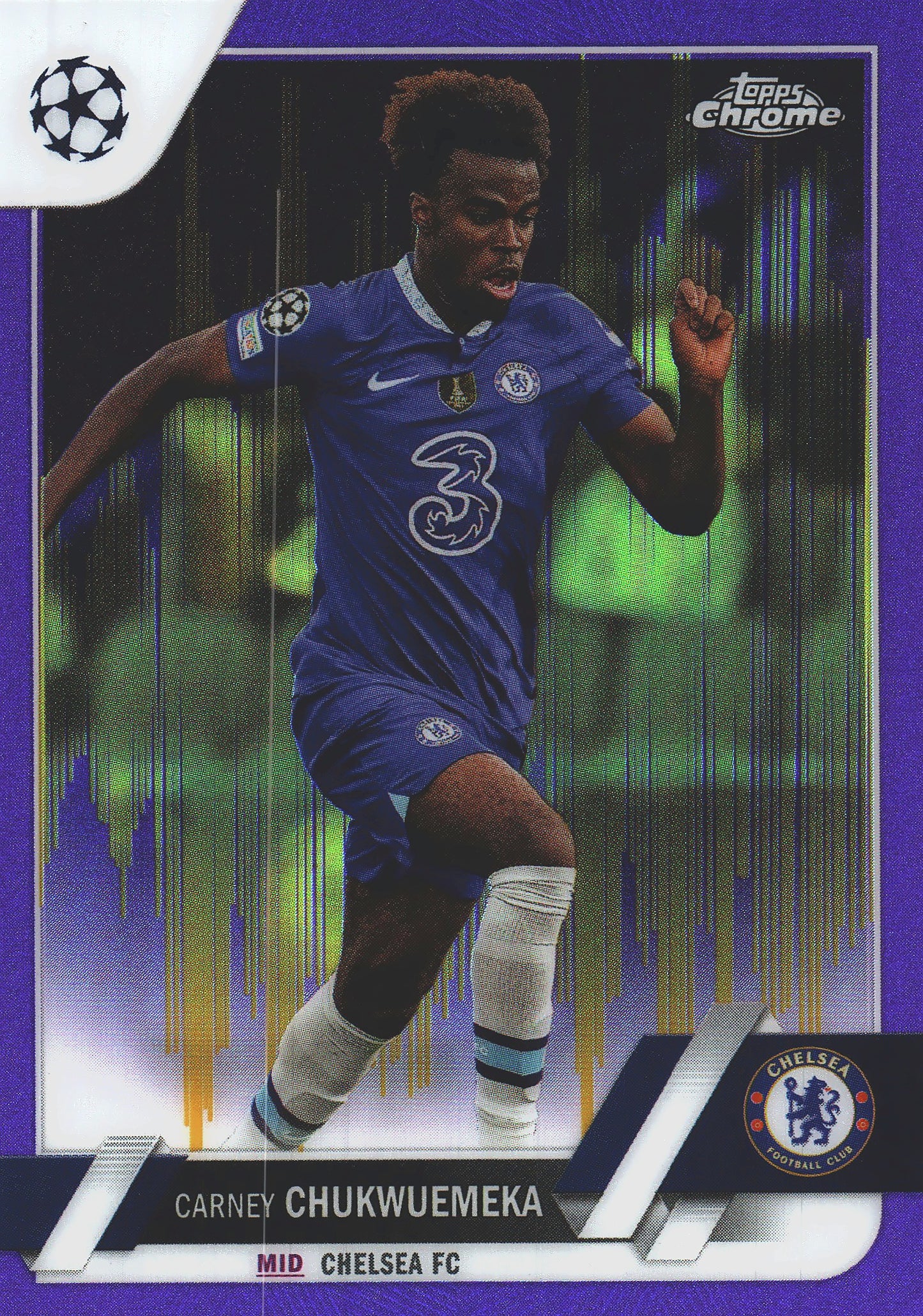 2022 Topps Chrome UCC Purple And Gold Seismic SP Carney Chukwuemeka #91 Chelsea