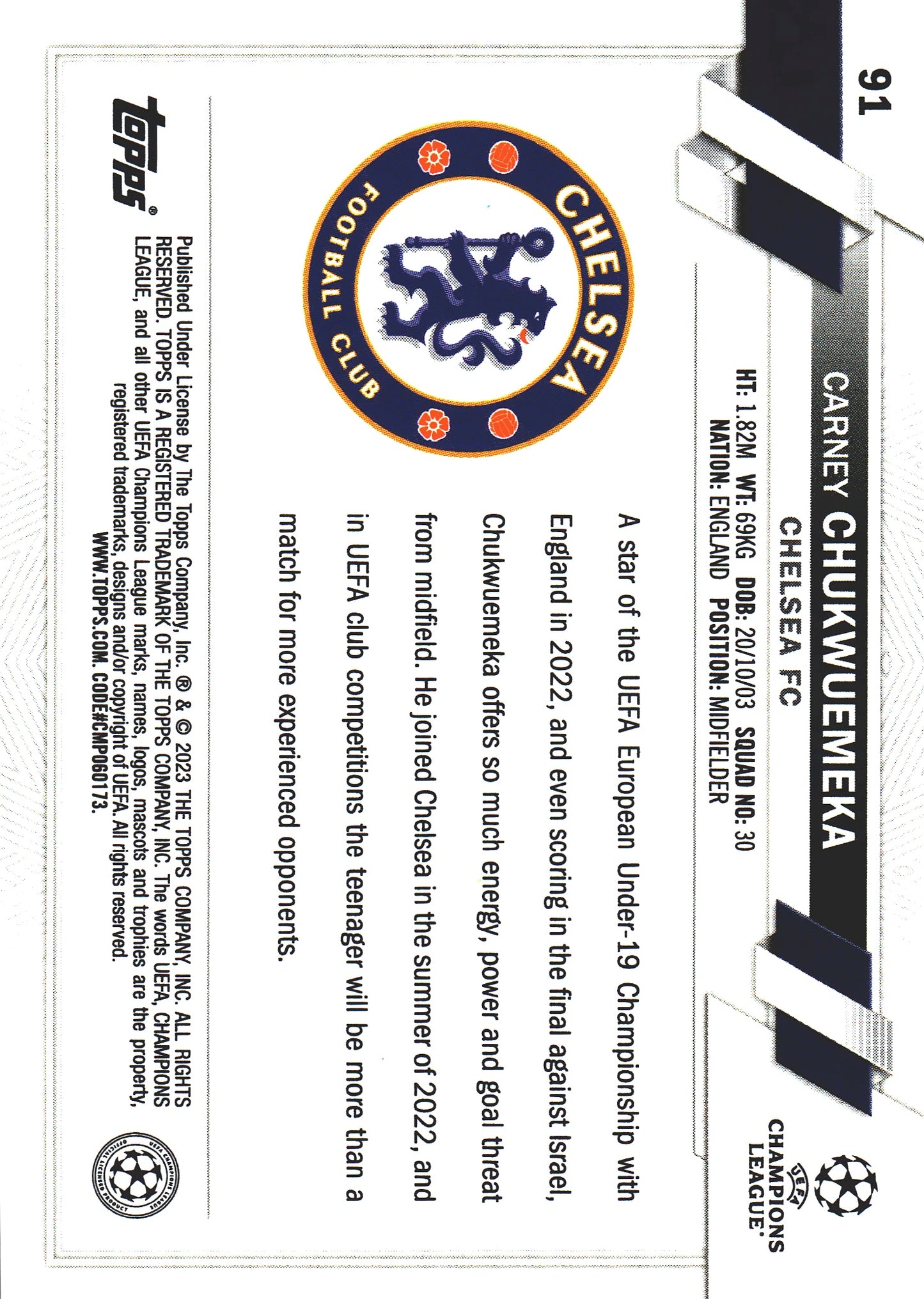 2022 Topps Chrome UCC Purple And Gold Seismic SP Carney Chukwuemeka #91 Chelsea