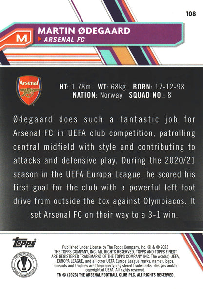 2022 Topps Finest UCC Refractor Martin Odegaard #108 Arsenal