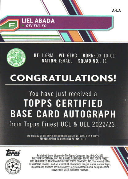 2022 Topps Finest UCC Autograph Liel Abada #A-LA Celtic FC