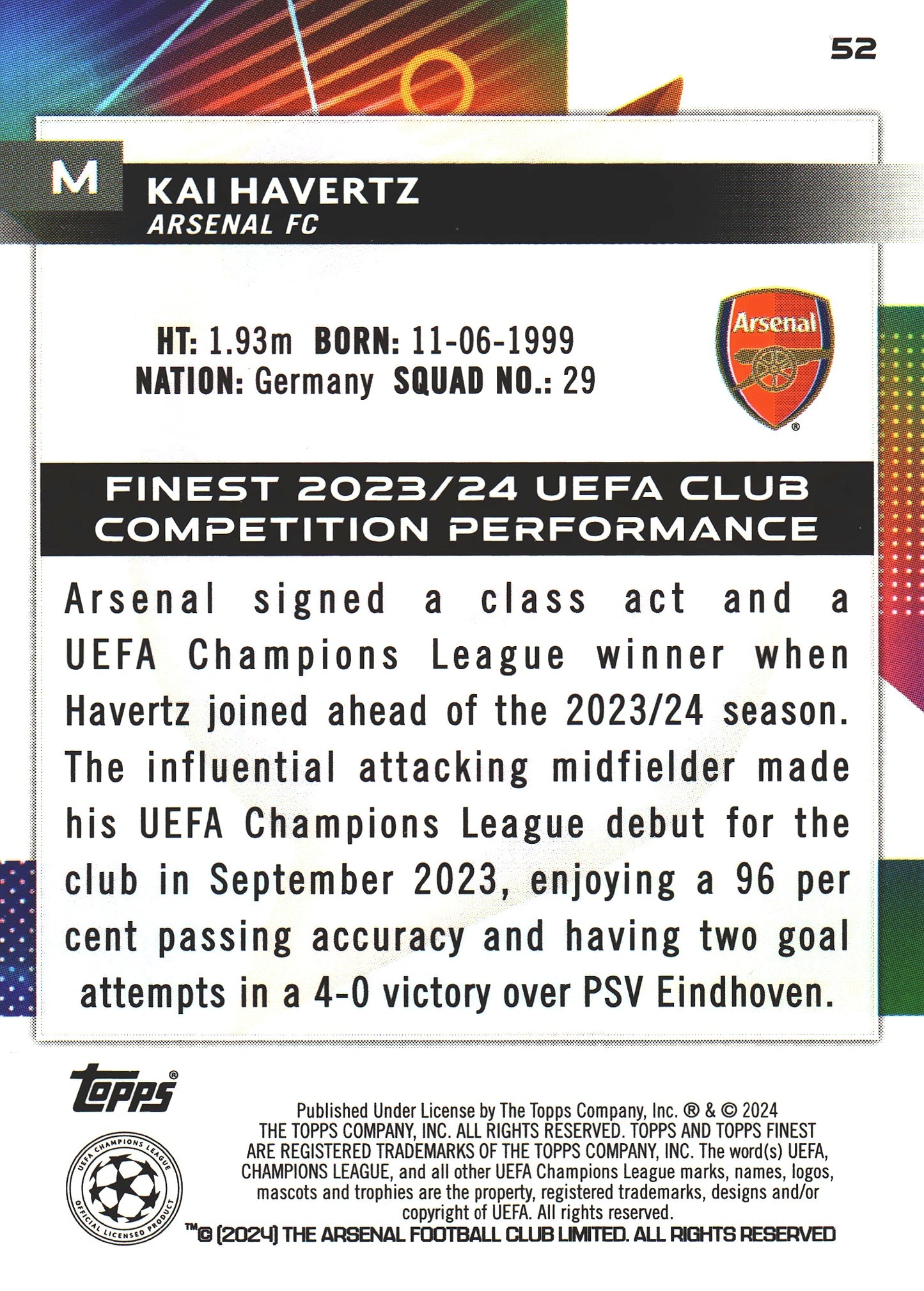 2023 Topps Finest UCC Kai Havertz #52 Arsenal