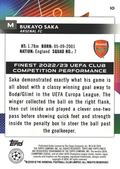 2023 Topps Finest UCC Bukayo Saka #10 Arsenal