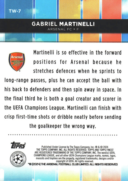 2023 Topps Finest UCC Top of the World Gabriel Martinelli #TW-7 Arsenal