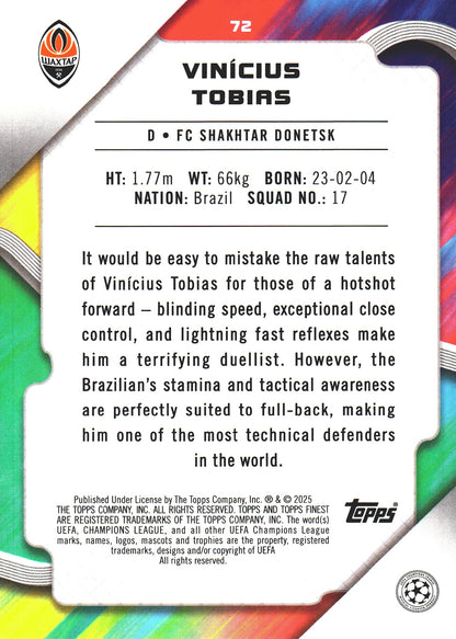 2024 Topps Finest UCC Green /99 Vinicius Tobias RC Shakhtar Donetsk