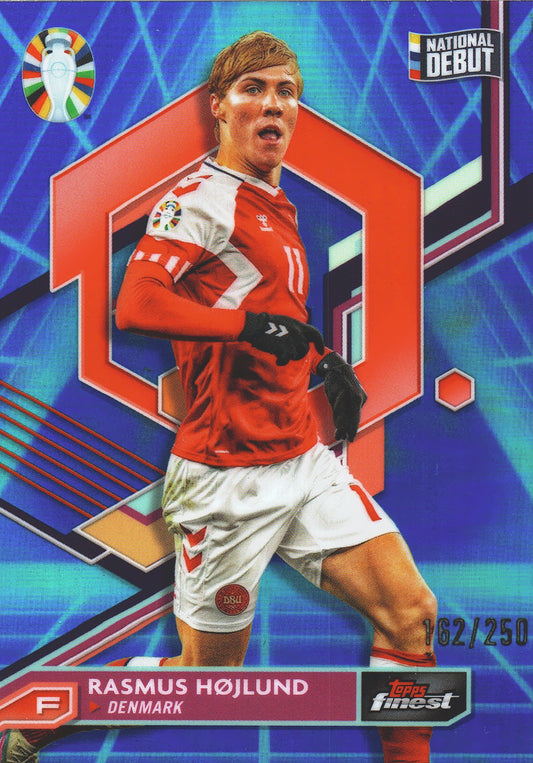 2023 Topps Finest Euro 2024 Blue Vaporwave /250 Rasmus Hojlund National Debut #18 Denmark