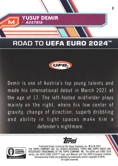 2023 Topps Finest Euro 2024 Blue /150 Yusuf Demir #2 Austria