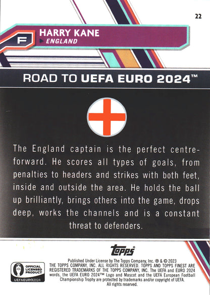 2023 Topps Finest Euro 2024 Blue /150 Harry Kane #22 England