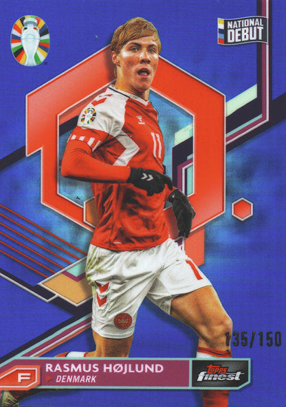 2023 Topps Finest Euro 2024 Blue /150 Rasmus Hojlund National Debut #18 Denmark