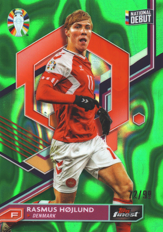 2023 Topps Finest Euro 2024 Green Lava /99 Rasmus Hojlund National Debut #18 Denmark