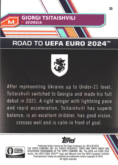 2023 Topps Finest Euro 2024 Green Lava /99 Giorgi Tsitaishvili #22 Georgia