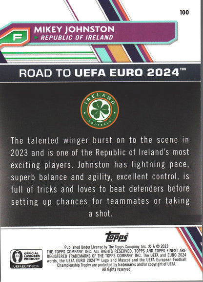2023 Topps Finest Euro 2024 Orange /25 Mikey Johnston National Debut #100 Ireland