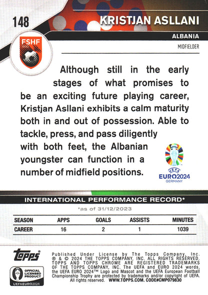 2024 Topps Chrome Sapphire Euro 2024 Sapphire Kristjan Asllani #148 Albania