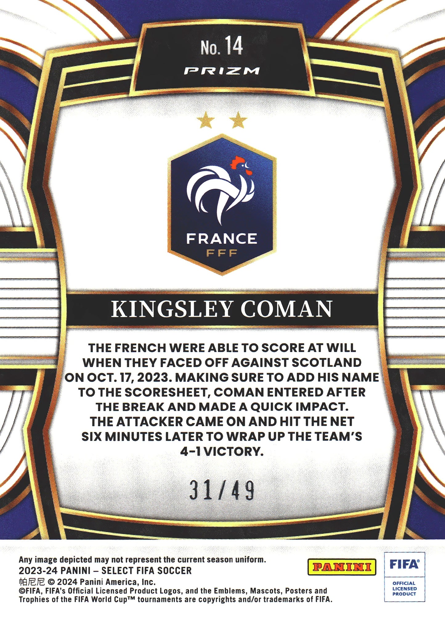 2023 Panini Select FIFA Tie Dye /49 Kingsley Coman #14 France