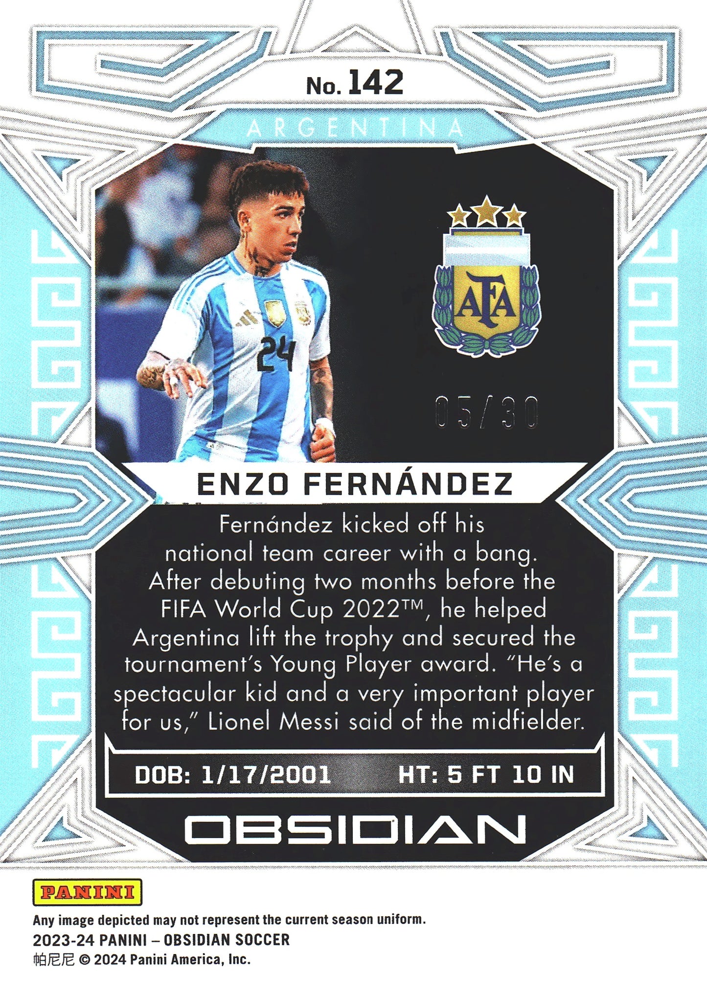 2023 Panini Obsidian Enzo Fernandez Red Crystals /30 #142 Argentina