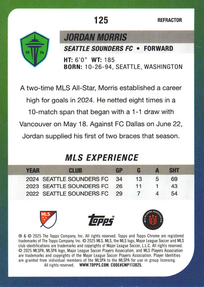 2025 Topps Chrome MLS Refractor Jordan Morris #125 Seattle Sounders