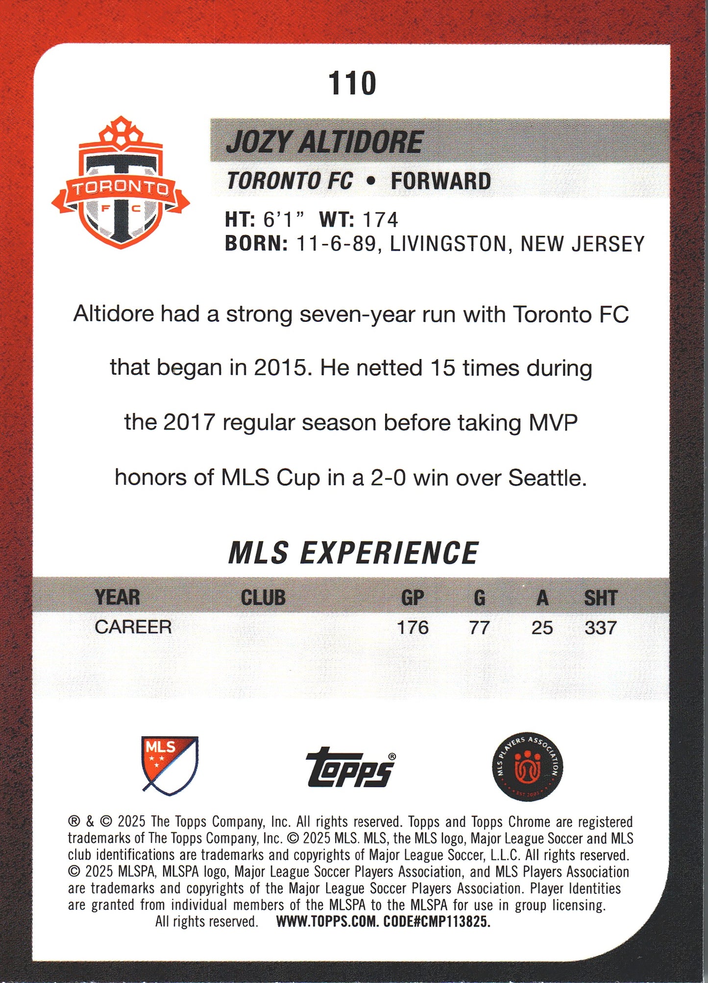 2025 Topps Chrome MLS Prism Jozy Altidore #110 Toronto FC