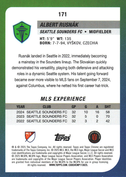 2025 Topps Chrome MLS Prism Albert Rusnak #171 Seattle Sounders