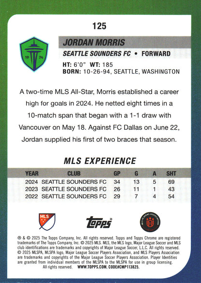 2025 Topps Chrome MLS White Lava Refractor SP Jordan Morris #125 Seattle Sounders