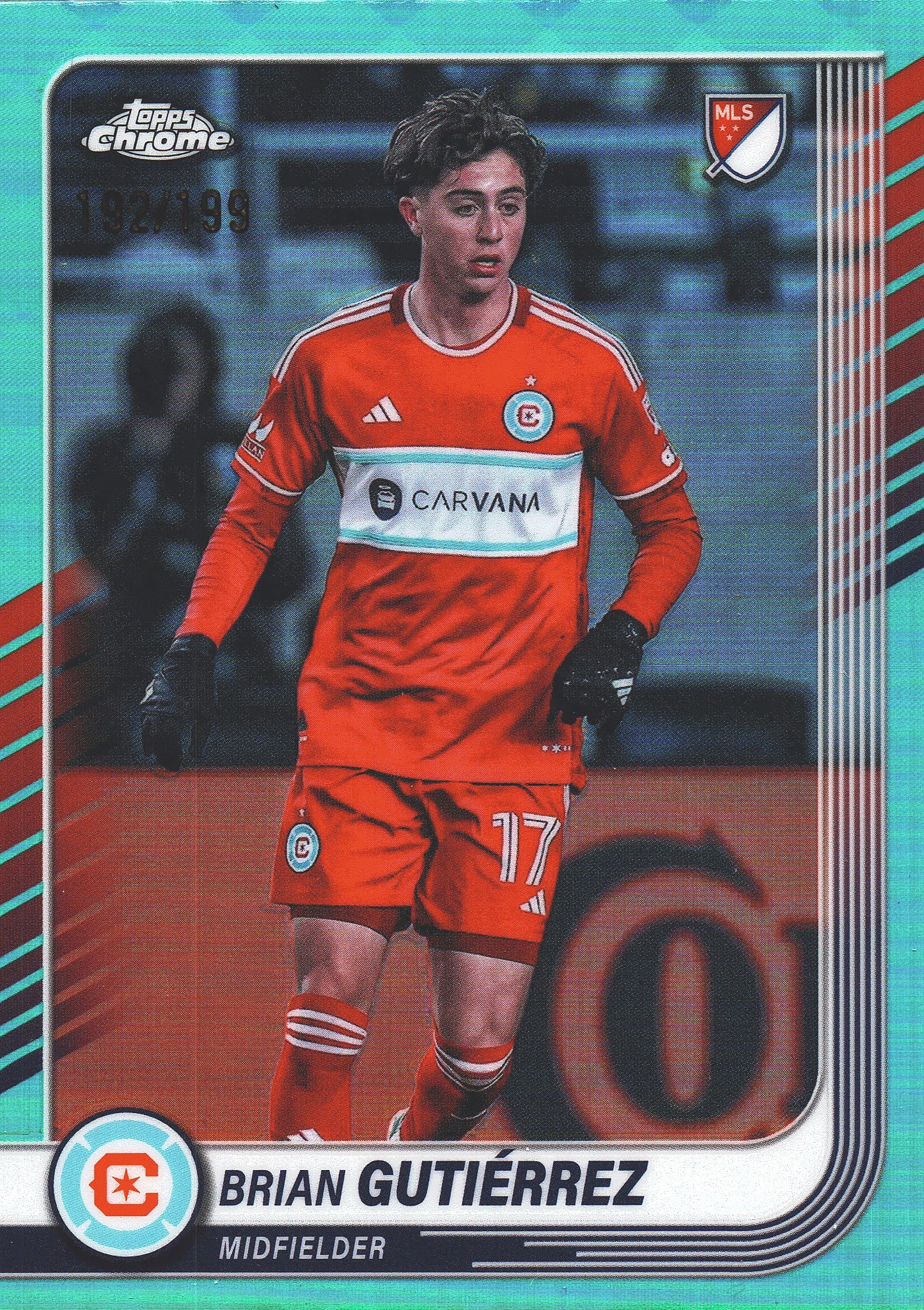 2025 Topps Chrome MLS Aqua /199 Brian Gutierrez #89 Chicago Fire