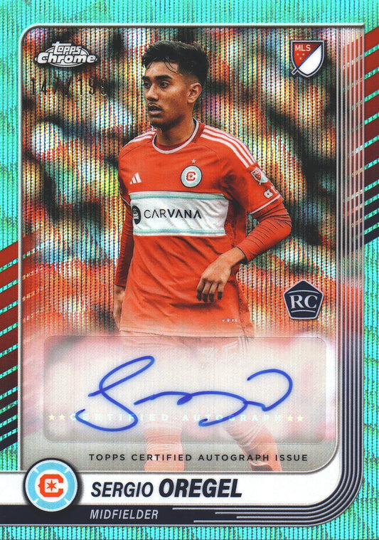 2025 Topps Chrome MLS Aqua Wave /199 Sergio Oregel Autograph RC #CA-SO Chicago Fire